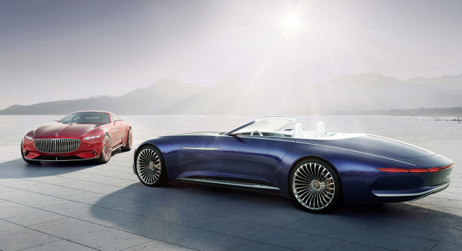 Обои картинки фото mercedes-maybach vision 6 cabriolet ev concept 2017 and mercedes-maybach 6 concept 2016, автомобили, mercedes-benz, mercedes-maybach, vision, 6, cabriolet, ev, 2017, concept, 2016