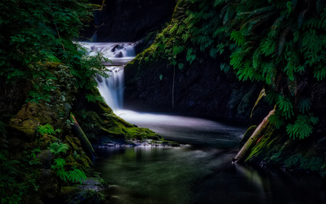 Обои картинки фото природа, водопады, поток, скалы, ночь