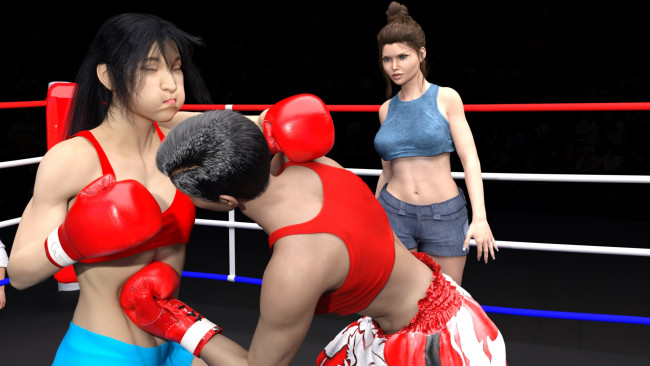 Обои картинки фото 3д графика, спорт , sport, девушки, взгляд, фон, бокс, ринг