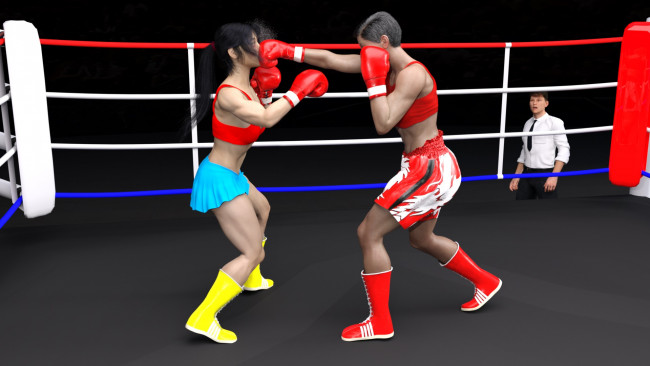 Обои картинки фото 3д графика, спорт , sport, ринг, бокс, фон, девушки, взгляд