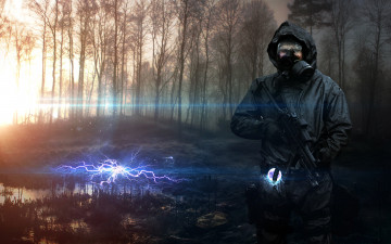 Картинка видео+игры сталкер противогаз оружие лес аномалия электра