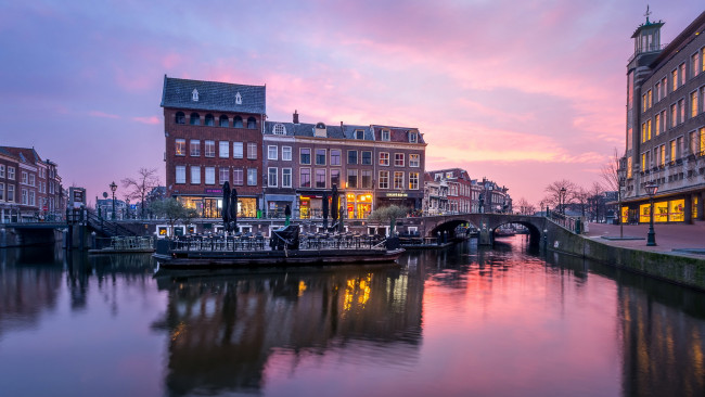 Обои картинки фото города, амстердам , нидерланды, канал, вечер, огни
