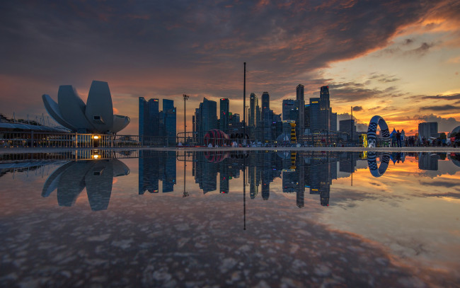 Обои картинки фото города, сингапур , сингапур, cингапур, вечер, закат, небоскребы, панорама, современная, архитектура, городской, вид