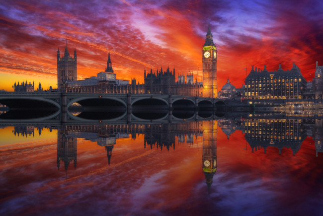 Обои картинки фото города, лондон , великобритания, вечер, огни