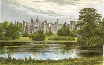 Картинка рисованные города замок деревья пруд