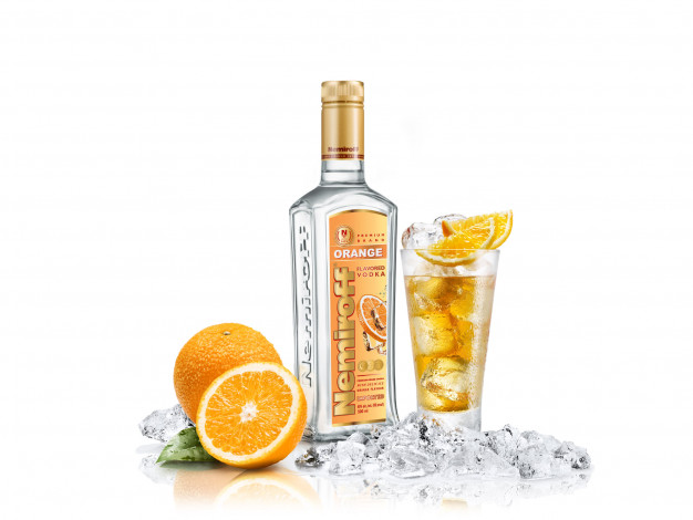 Обои картинки фото бренды, nemiroff, водка, лед, апельсин, стакан