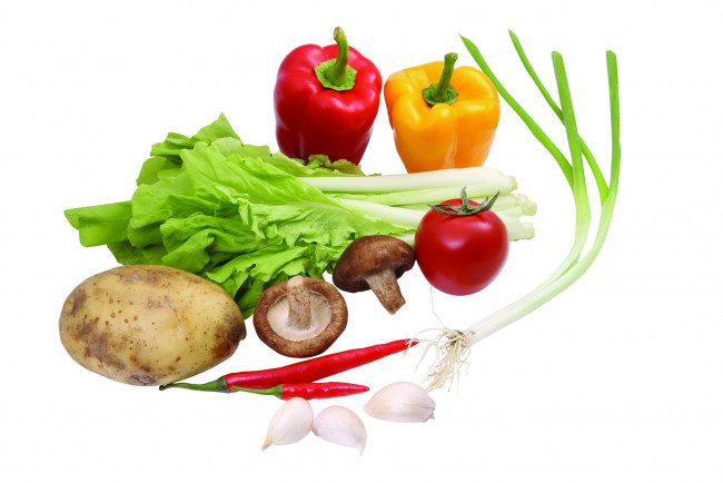 Обои картинки фото еда, разное, овощи, лук, перец, томаты, салат, помидоры, чеснок