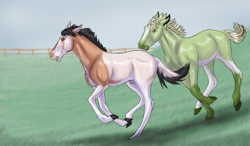 обоя рисованные, животные, лошади