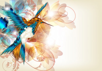 Картинка векторная+графика животные вектор птичка крылья колибри абстракция клюв