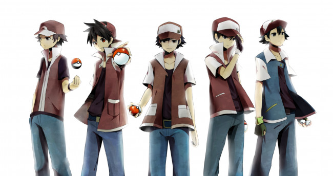 Обои картинки фото аниме, pokemon, покемон, белый, фон, кетчум, эш, парни, арт