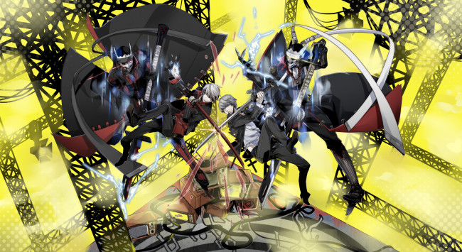 Обои картинки фото аниме, persona 4, парни, narukami, yuu, izanagi, роботы, оружие