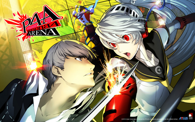 Обои картинки фото аниме, persona 4, labrys, девушка, парень, teddie, narukami, yuu