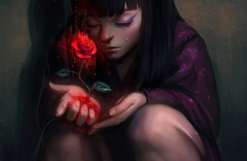 Картинка рисованное люди слёзы девочка роза красная