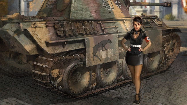 Обои картинки фото видео игры, мир танков , world of tanks, девушка, танк