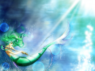 Картинка аниме     девушка русалка животные существа море вода рыба