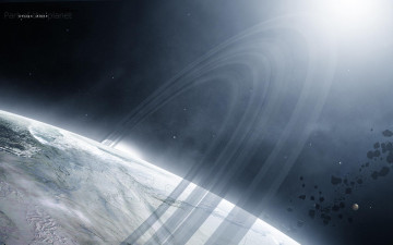 Картинка космос арт планета спутник астероиды поверхность лед