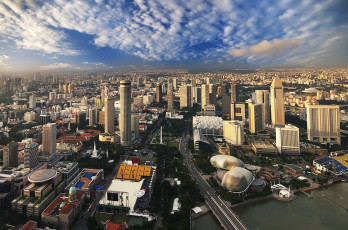 обоя города, сингапур, вид, сверху, панорама