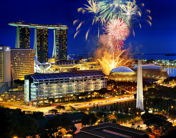 Обои картинки фото города, сингапур, фейерверк, салют, праздник