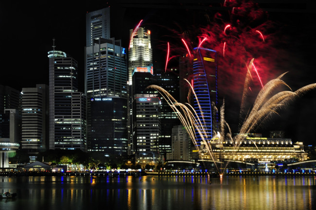 Обои картинки фото города, сингапур, салют, фейерверк