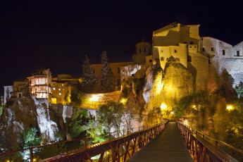 Картинка испания куэнка города огни ночного дорога дома ночь мост