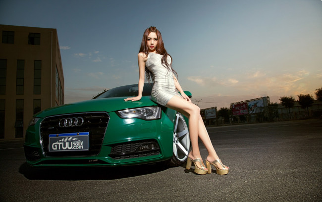 Обои картинки фото автомобили, авто, девушками, азиатка, девушка, audi, a5