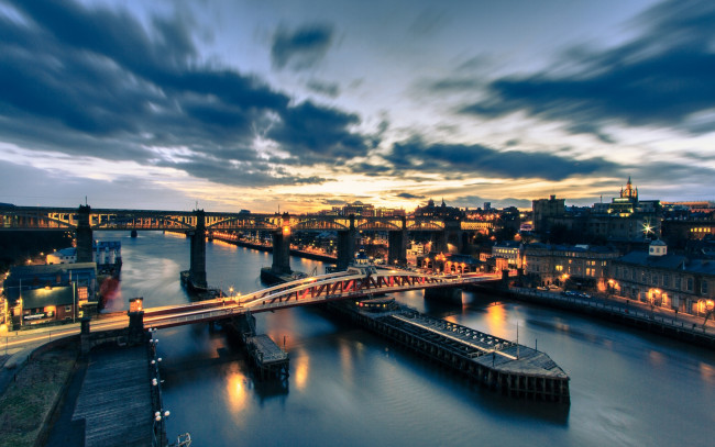 Обои картинки фото tyne, bridge, newcastle, england, города, огни, ночного, мост, тайн, river, ньюкасл, ночной, город, англия, река