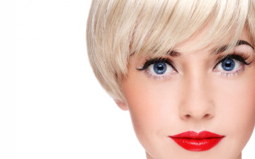 Картинка девушки -unsort+ лица +портреты голубые глаза девушка блондинка красные губы макияж стрижка