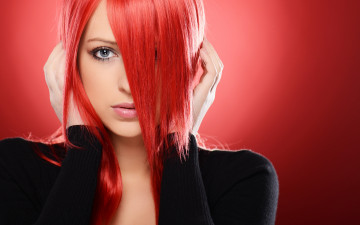 Картинка девушки -unsort+ лица +портреты взгляд красные волосы девушка фон лицо руки