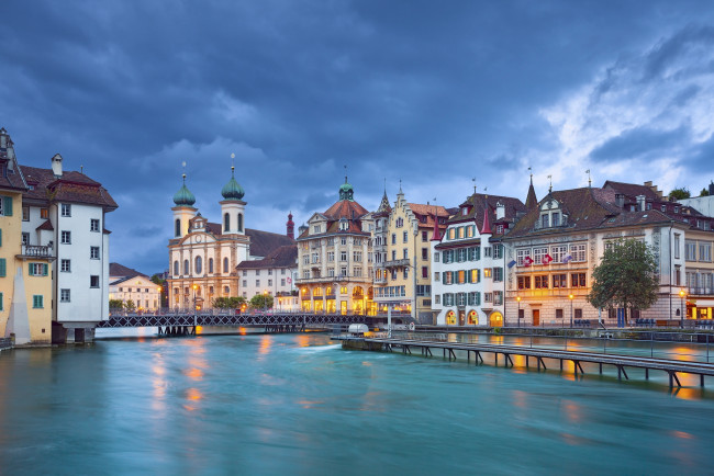 Обои картинки фото lucerne, города, люцерн , швейцария, река, мост, здания