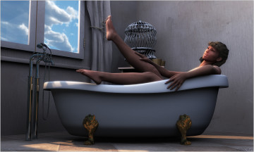 Картинка 3д+графика люди+ people фон взгляд девушка ванная