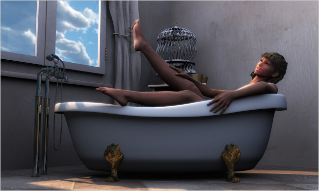 Обои картинки фото 3д графика, люди , people, фон, взгляд, девушка, ванная