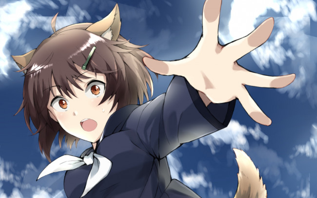 Обои картинки фото аниме, strike witches, взгляд, девушка, фон