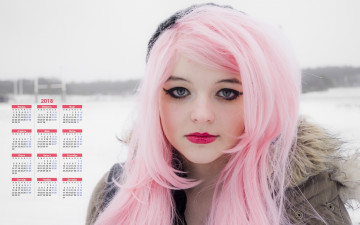 обоя календари, девушки, лицо, взгляд, розовые, волосы
