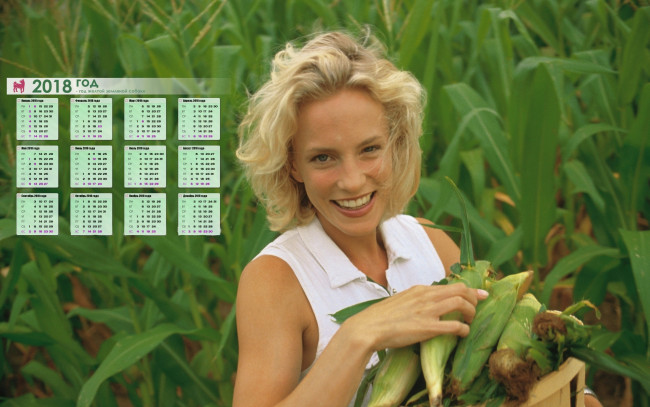 Обои картинки фото календари, девушки, кукуруза, улыбка, взгляд
