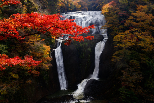 Обои картинки фото природа, водопады, пейзаж, осень, деревья, поток, водопад