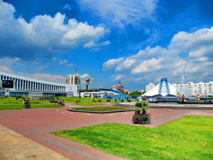 Картинка минск города минск+ беларусь здания фонтан площадь