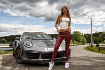 обоя модель и porsche, автомобили, -авто с девушками, porsche, дорога, олег, климин, модель, автомобиль, женщины, с, автомобилями