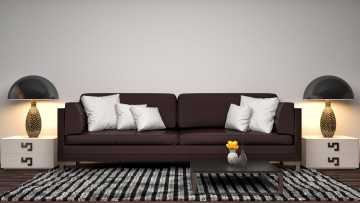 обоя 3д графика, реализм , realism, дизайн, лампы, модерн, подушки, диван