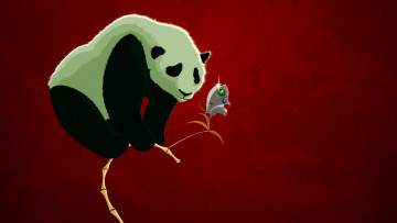 обоя векторная графика, животные , animals, панда, бабочка, бамбук
