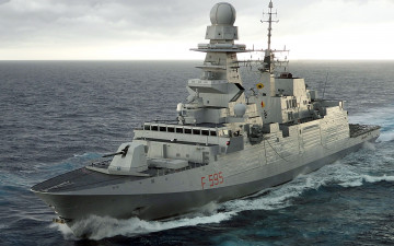 обоя luigi rizzo f595, корабли, фрегаты,  корветы, вмф, италии, bergamini, class, f595, luigi, rizzo, открытое, море, военные, итальянский, военно-морской, флот, фрегат