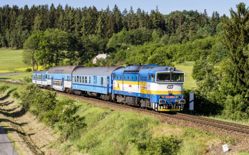 Картинка техника поезда поезд вагоны путь лес railroads trains forests локомотив железная дорога