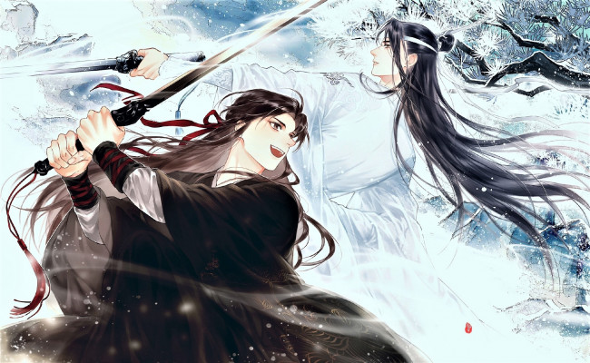 Обои картинки фото аниме, mo dao zu shi, вэй, усянь, лань, ванцзи, мечи, зима