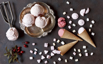 Картинка еда мороженое +десерты вафельный рожок ассорти зефир