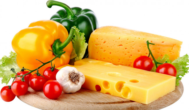 Обои картинки фото еда, разное, перец, чеснок, помидоры, сыр, томаты