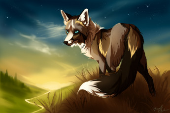 Картинка рисованные животные лисы лиса закат