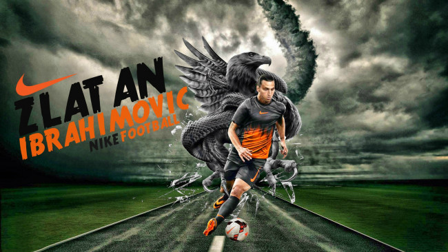 Обои картинки фото zlatan, ibrahimovic, спорт, футбол, эмблема, игрок, мяч, поле