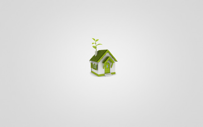 Обои картинки фото рисованные, минимализм, трава, белый, светлый, фон, зеленый, дом, листья, домик