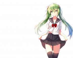 Картинка аниме vocaloid волосы арт зелёные улыбка взгляд фон белый девушка allenes miku hatsune