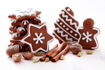 Картинка праздничные угощения пряники печенье корица орехи