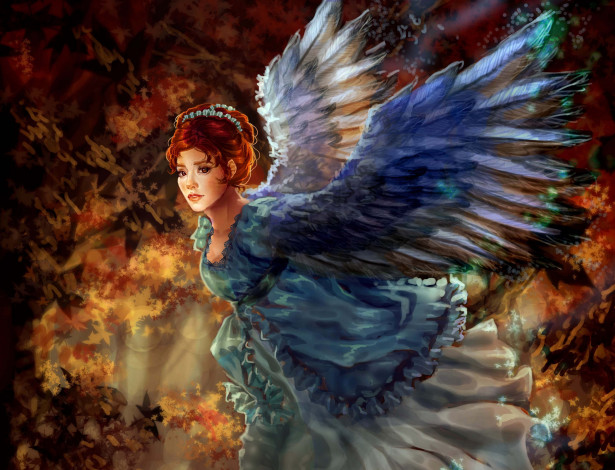 Обои картинки фото фэнтези, ангелы, девушка, крылья, ангел, арт, живопись